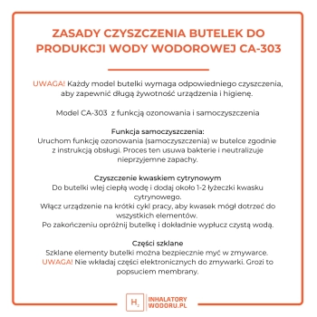Szklana butelka wodorowa CA-303 niebieska czyszczenie